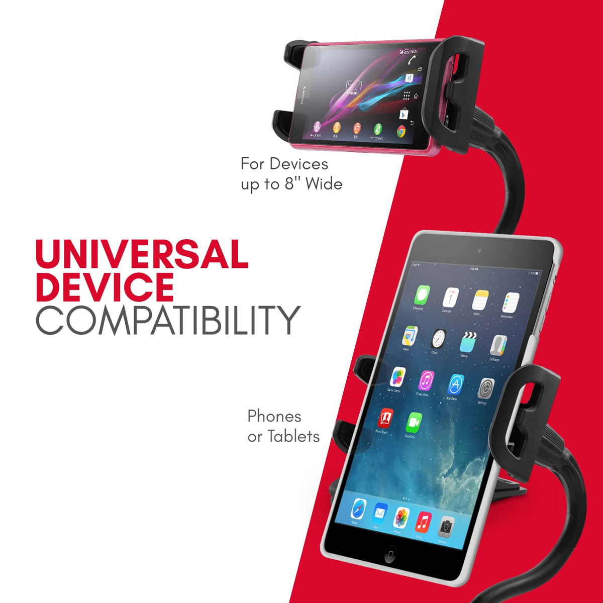 Macally Flexible y Ajustable Cuello de Cisne Clip en computadora o Mesa de Cocina Soporte para Soporte de Abrazadera para iPad Air, Montaje en Clip | Negro, Negro