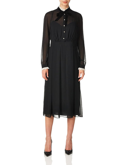 Anne Klein Vestido de Manga Larga con Corbata en el Cuello Vestido Informal para Mujer
