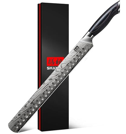 Cuchillo para pechuga SHAN ZU de acero en polvo, cuchillo para trinchar de 30 cm para cortar carne, pavo y barbacoa, cuchillos para rebanar con mango ergonómico de madera de pakka