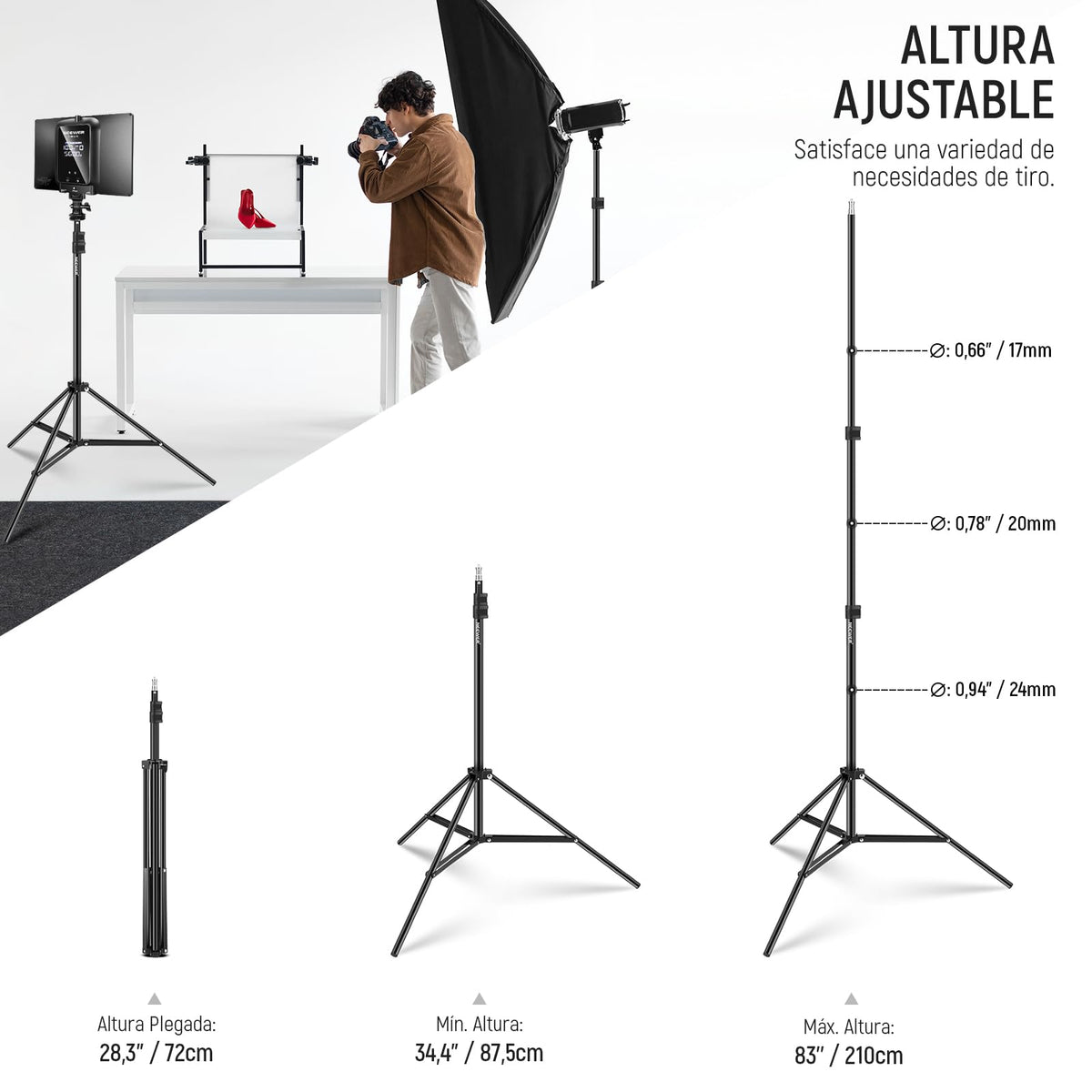 NEEWER Soporte de Luz Fotografica, 7Pies/210cm Aleacion de Aluminio (2 Uds) | Foto Estudio Tripode Stands, para Video, Portrait, Fotografia Iluminacion, para Reflectors, Suave Boxes, Umbrellas