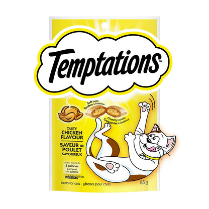 Temptations premios para Gato Sabor Pollo Sabroso, 12 Pack de 85gr c/u – Crujientes por Fuera y Cremosos por Dentro