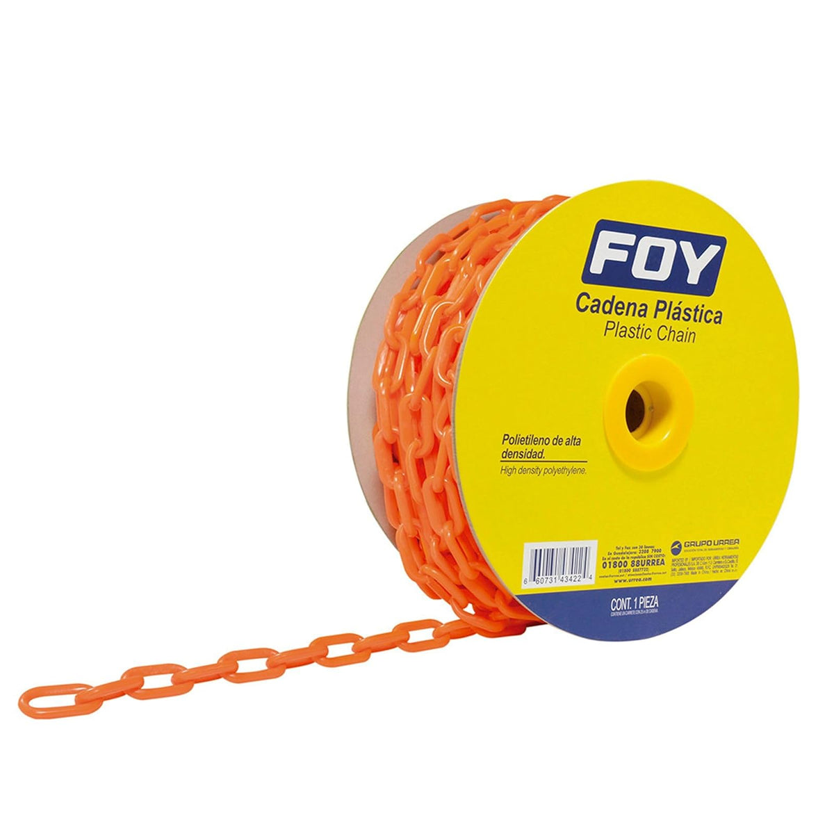 Foy 143426 Cadena plástica calibre 8 mm de 25 m, color naranja