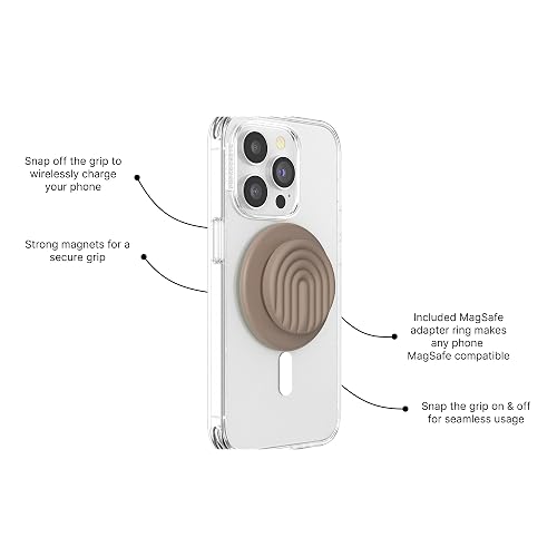 PopSockets - Empuñadura para teléfono MagSafe, Agarre magnético Seguro y Soporte para teléfono, Soporte Manos Libres, Compatible con Carga inalámbrica, Lindos PopSockets - Curves Latte