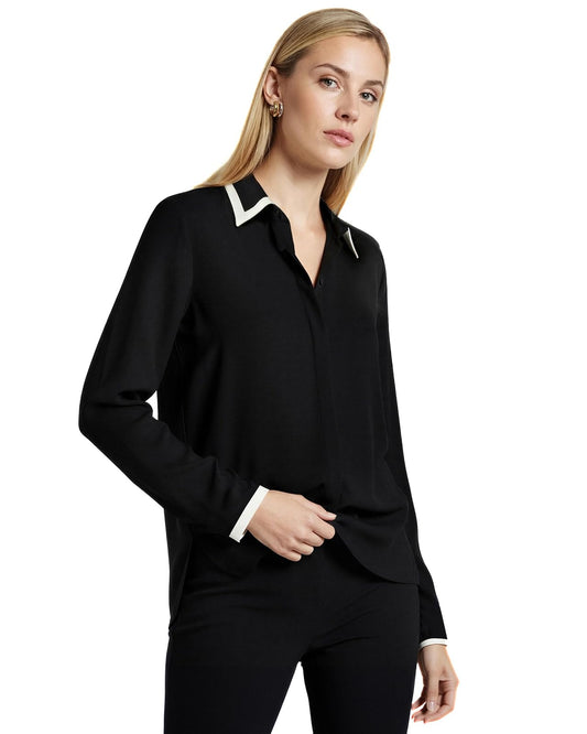 Anne Klein - Blusa de Manga Larga con Botones para Mujer