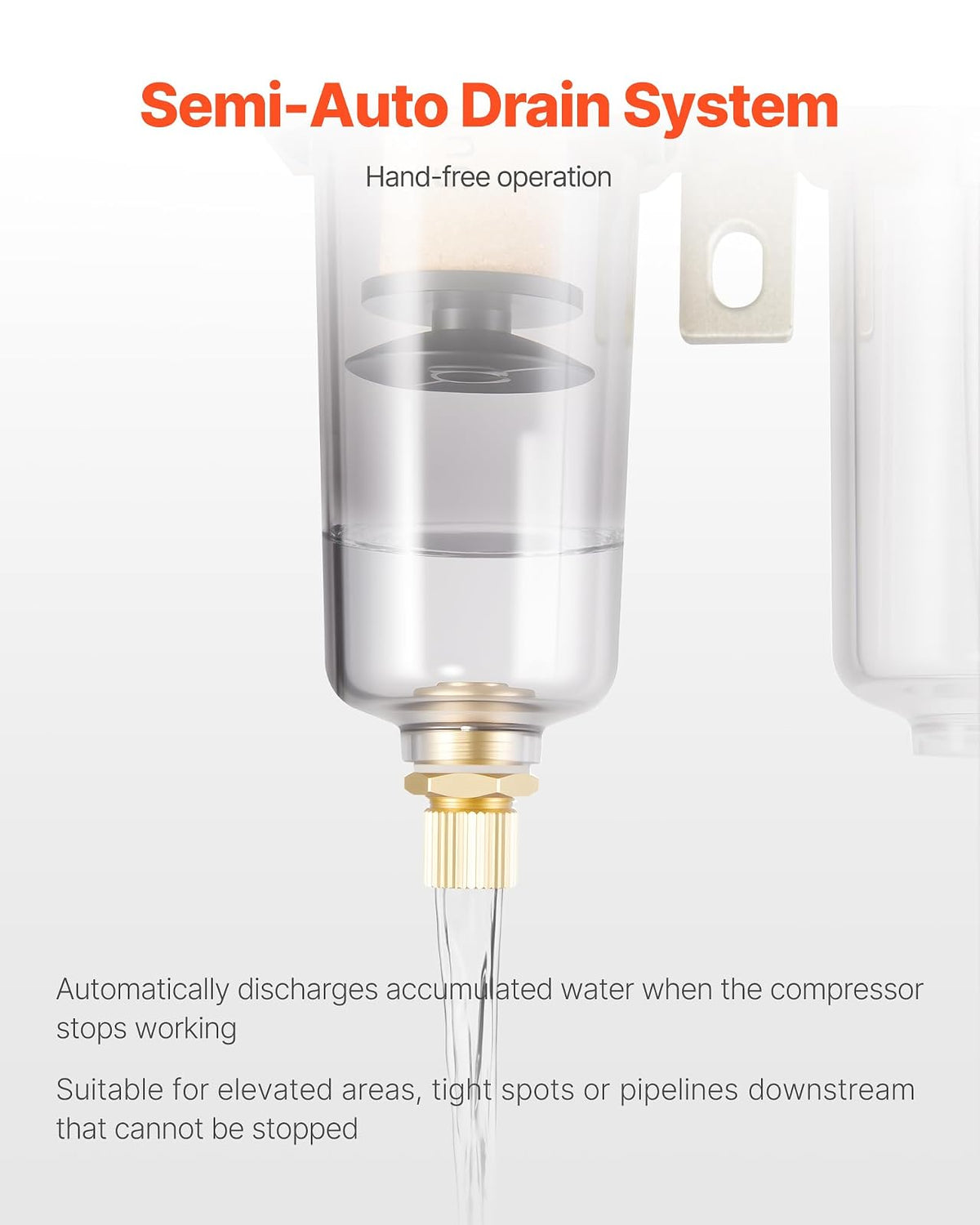 VEVOR Lubricador regulador de filtro para compresor de aire (FRL), separador de agua para compresor de aire de 3/8" NPT, sistema de secado de aire con drenaje semiautomático con elemento filtrante