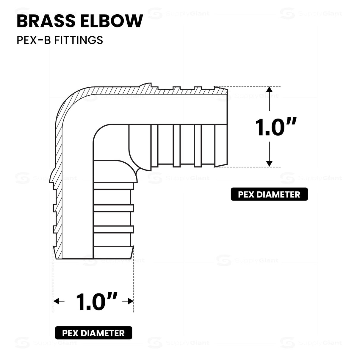 Everflow PXLN0100-NL Lead Free 1-Inch Pex Barb Brass 90-Degree elbow