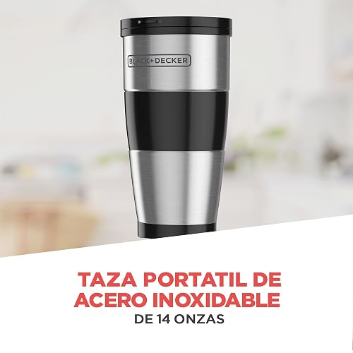 Black+Decker Cafetera 5 Tazas con Jarra de Vidiro y Vaso Personal, CM0755S | Termo de acero inoxidable, filtro permanente y cesta removible, compatible con goteador para café filtrado a mano