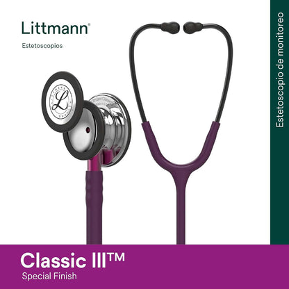 3M Littmann Estetoscopio Classic III, Manguera Color Ciruela, Acabado Espejo, 69 cm (Modelo 5960)