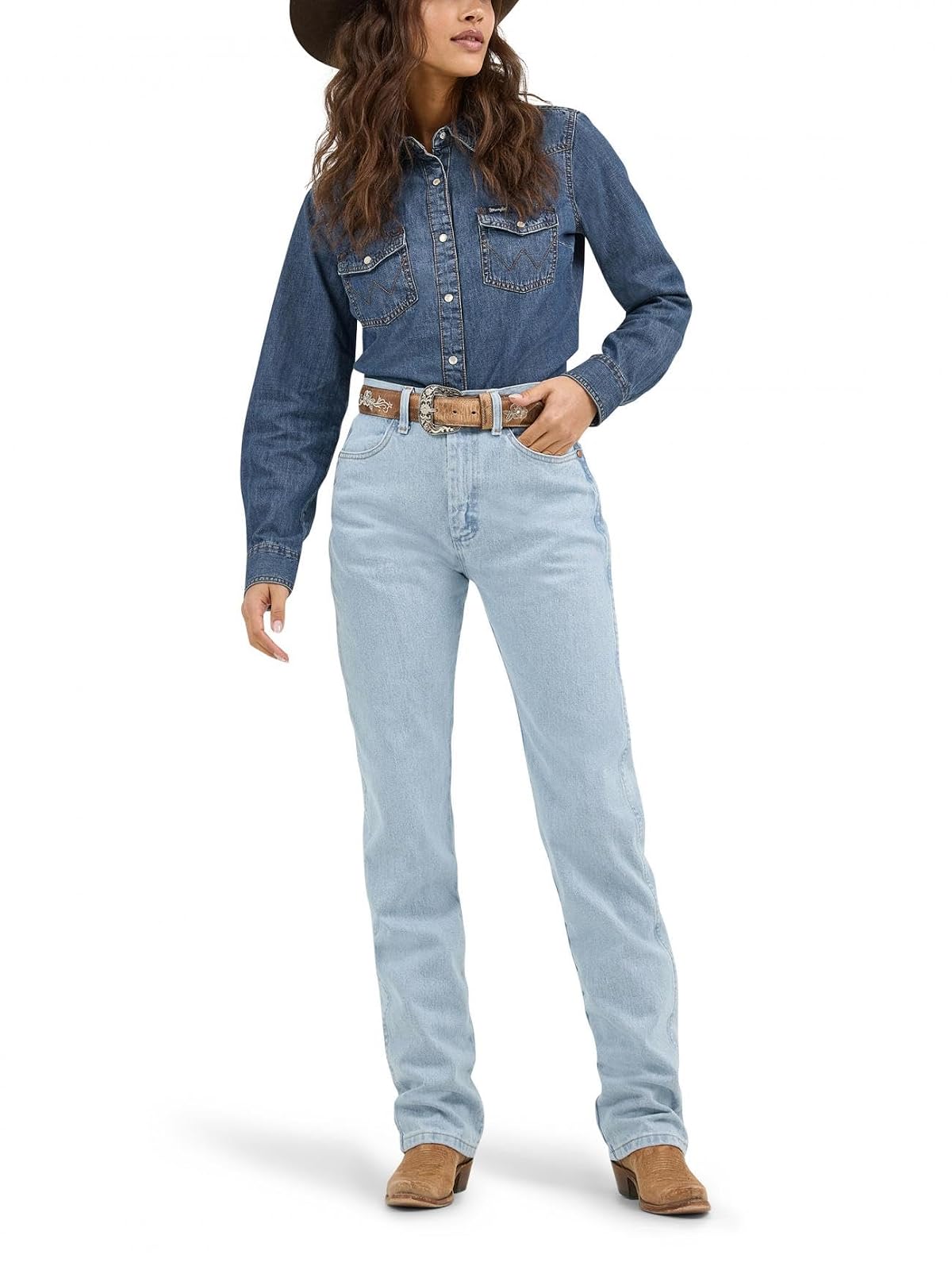 Wrangler Camisa Retro de Manga Larga Vaquera Occidental a presión Camisa para Mujer