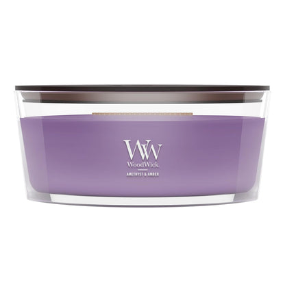 WoodWick Vela Aromática HearthWick, Mecha de Madera - Fruta Roja, Tuberosa, Ámbar - Ellipse Candle