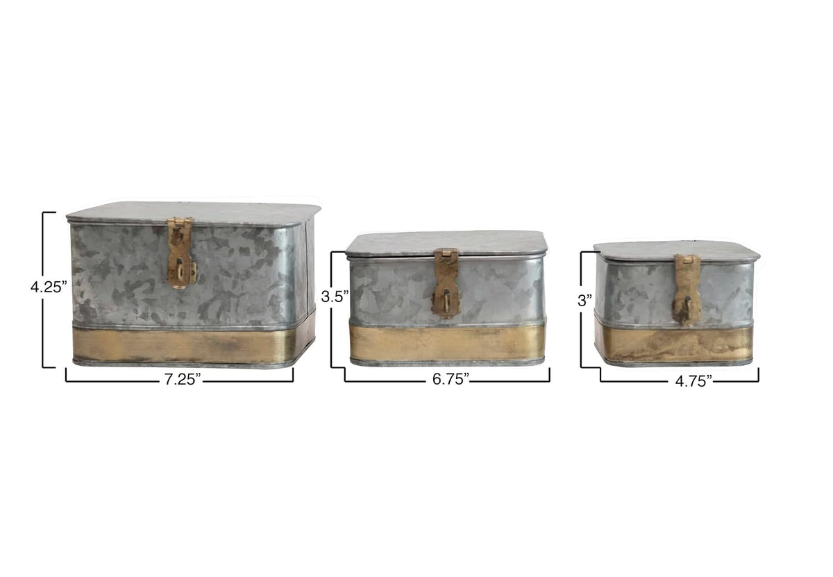 Creative Co-Op Cajas decorativas de metal con tapas, plata y oro, juego de 3