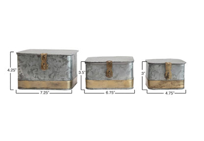 Creative Co-Op Cajas decorativas de metal con tapas, plata y oro, juego de 3