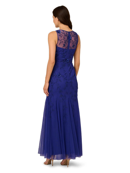 Adrianna Papell Bead Mesh Long Dress Vestido para ocasión Especial Mujer