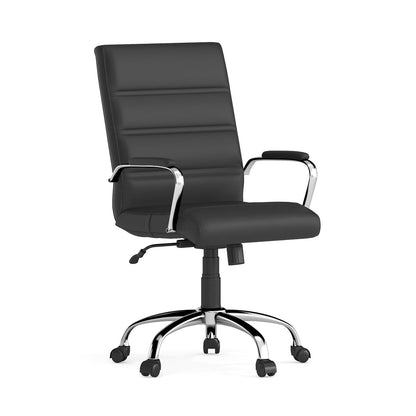 Flash Furniture Silla de Oficina Ejecutiva Respaldo Medio - Polipiel Negro - Estructura Cromada