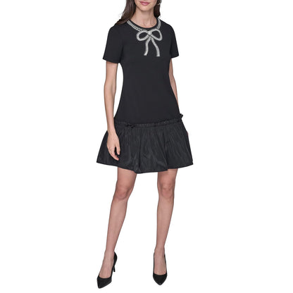 Karl Lagerfeld Short Sleeve Embellished Scuba Crepe Dress Vestido Informal Mujer