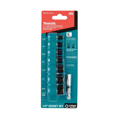 Makita Juego de Dados de Impacto SAE 1/4" Impact XPS con Adaptador, 8 Piezas.