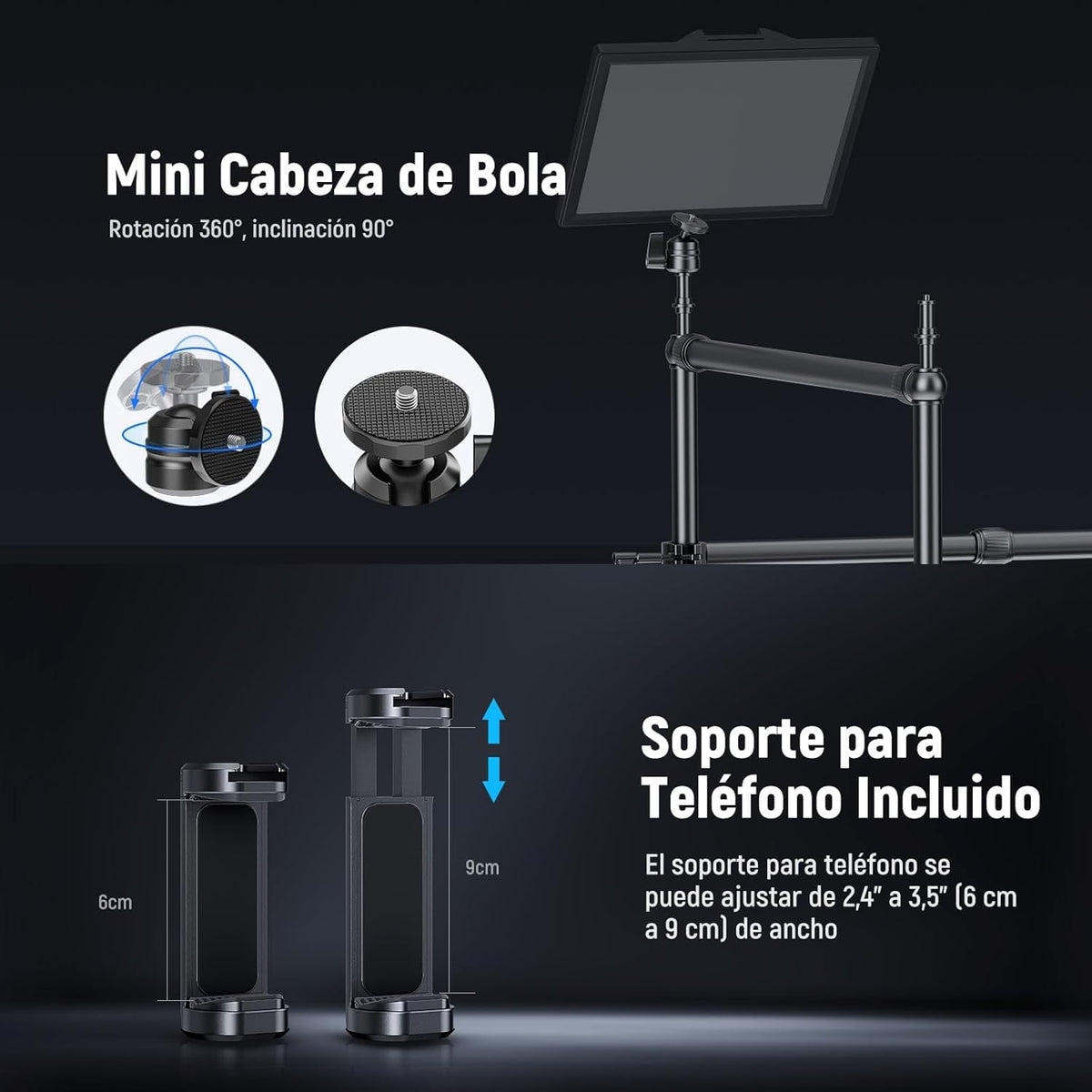 NEEWER Overhead Camera Mount Rig Con Súper Clamp Doble Cabezal/Soporte Móvil/C Clamp Escritorio Soporte Cámara Cenital Para Fotografía Video, NK003