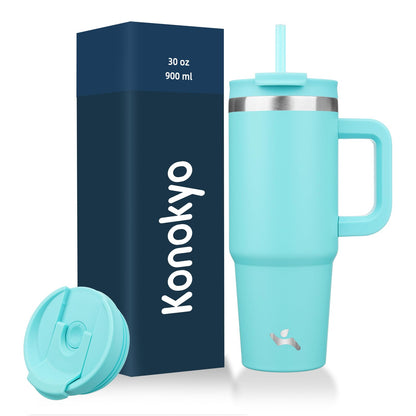 Konokyo Vaso Térmico de 40 oz con Asa y Popote, Lavanda - 30 Ounces - Turquesa