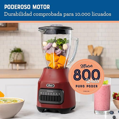Oster Licuadora con Vaso de Vidrio y 6 Velocidades más Pulso