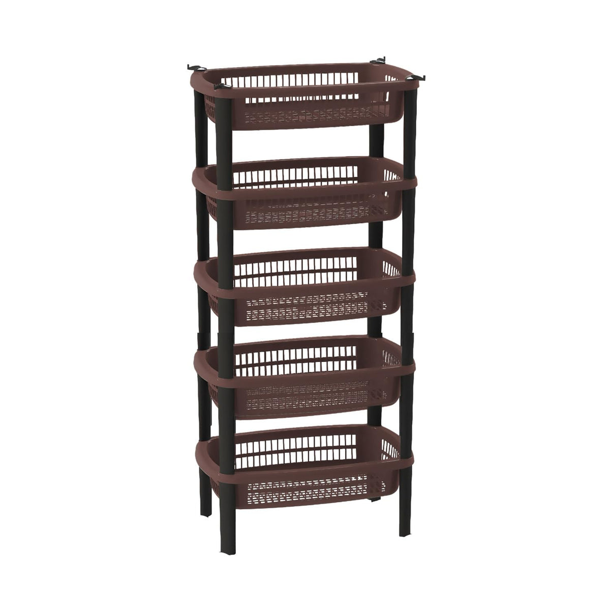 Guateplast Organizador de 5 Niveles Chocolate | Grande, canastillas ventiladas, estructura ligera y resistente, fácil armado