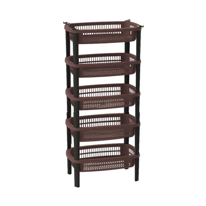 Guateplast Organizador de 5 Niveles Chocolate | Grande, canastillas ventiladas, estructura ligera y resistente, fácil armado
