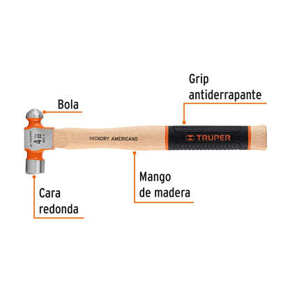 Truper MB-4, Martillo de bola 4 oz, con cabeza de acero