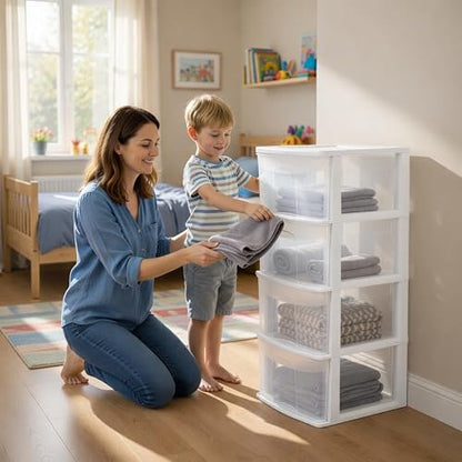 Italhome Cajonera ONYX 4 de Plástico Blanca con 4 Cajones Transparentes, Organizador Multiusos Desarmable para Recámara, Oficina o Cocina
