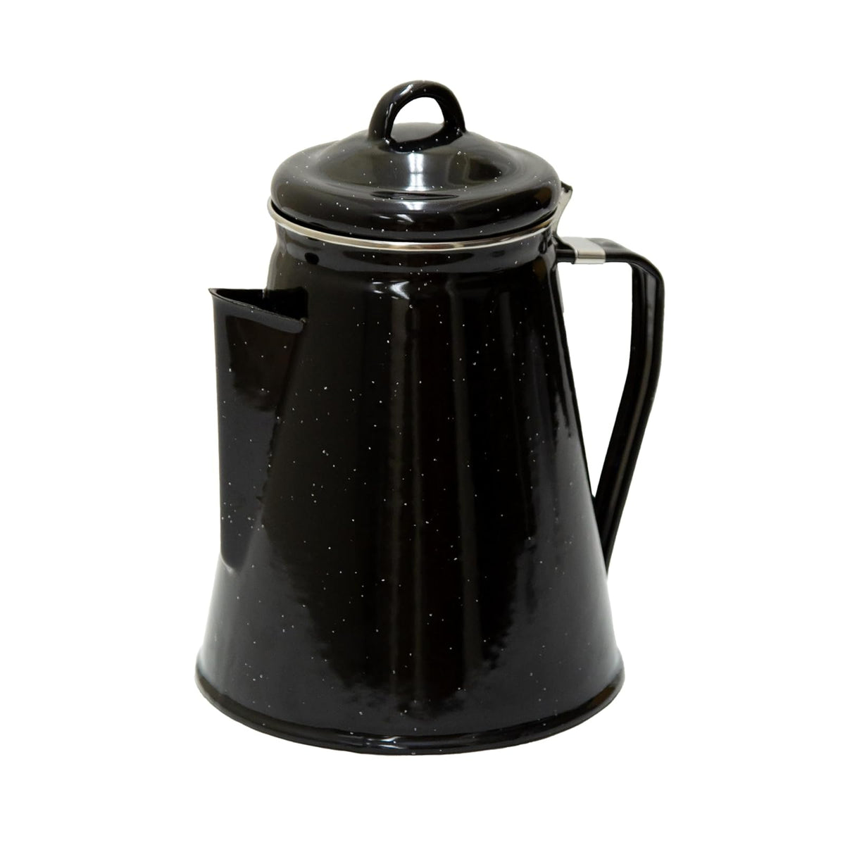 Stansport - Cafetera esmaltada, 8 tazas, color negro | Una cafetera percoladora de esmalte negro de 8 tazas con boquilla de vertido, mango lateral y tapa con bisagra. - Cafetera - 8 tazas - Negro -