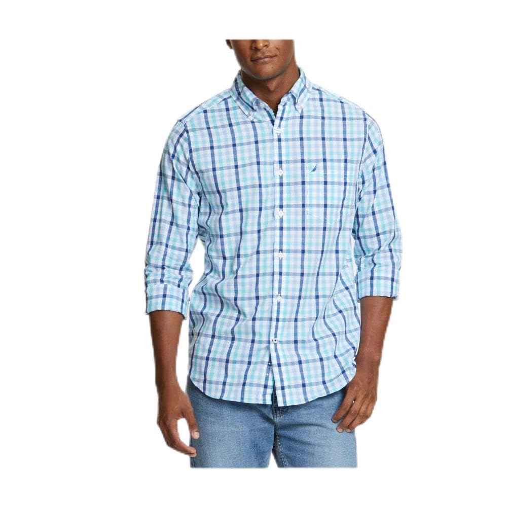 Nautica Camisa de Manga Larga Resistente a las Arrugas para Hombre - blanco, azul, verde - M