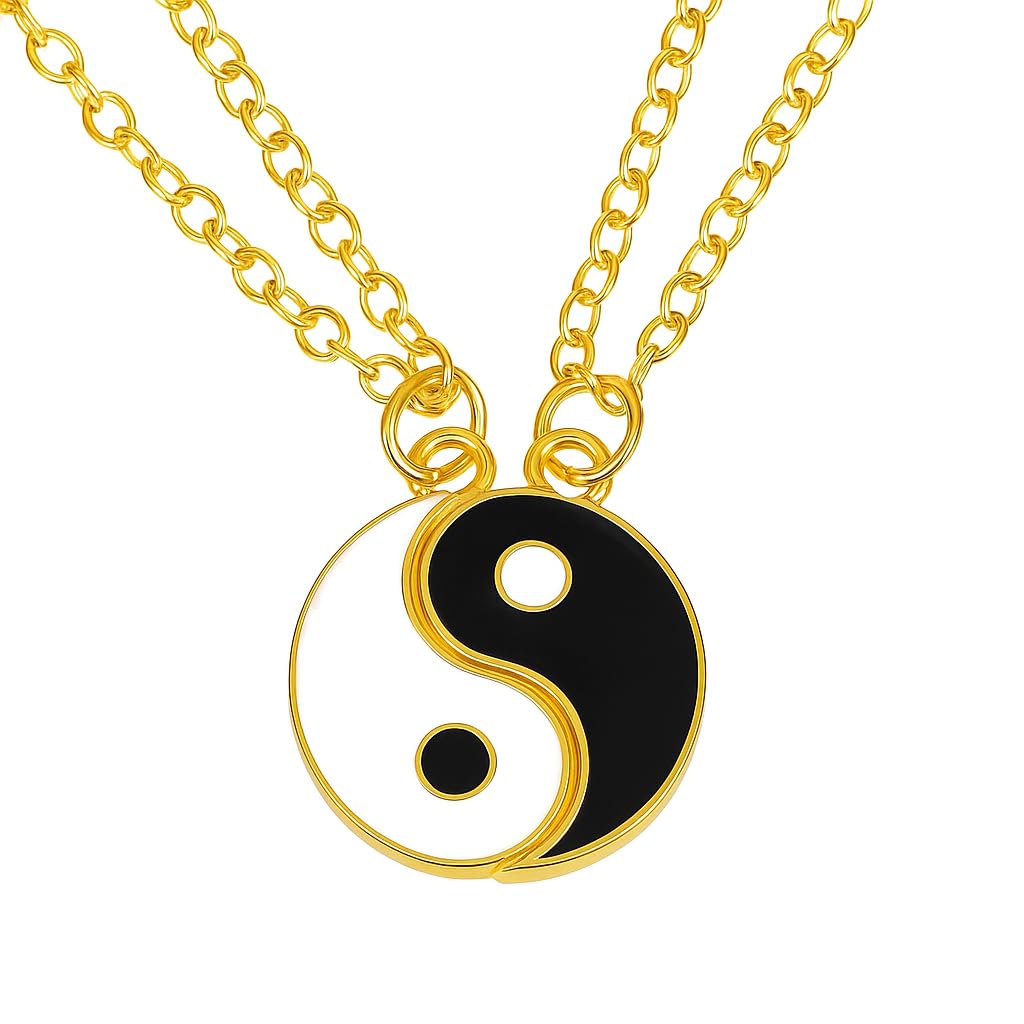 XYPHIELLE Collares para Parejas - Dijes Yin Yang que Crean el Tai Chi al Unirse, Juego de Aleación Dorada con Brazalete Tejido, Regalo para Mitades Complementarias (Aniversario, San Valentín)