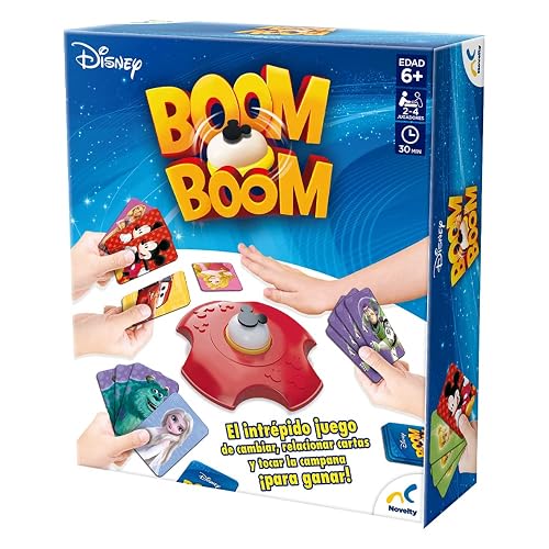 Novelty Corp - Juego de Mesa Boom Boom, Disney, para Niños, Diversión, Juegos familaires, Maxima Calidad, Mejora Tus Reflejos, Cartas, Cartón Plastificado