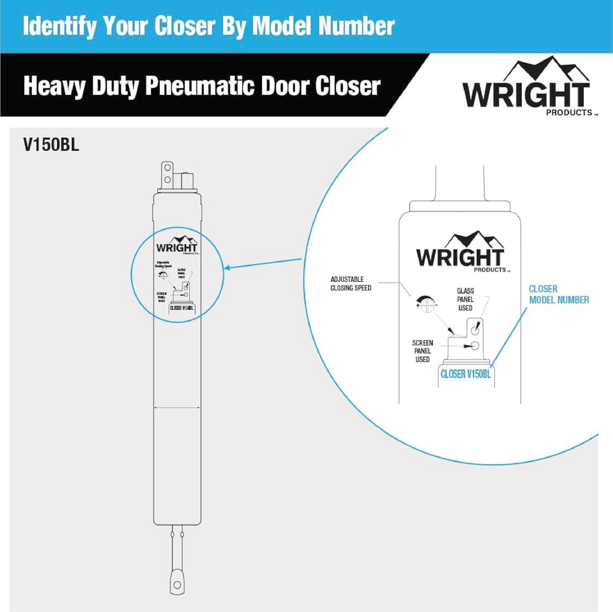 Wright Products V150BL - Cierre neumático de servicio pesado, color negro