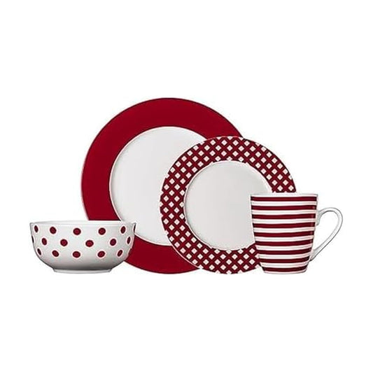 Pfaltzgraff Kenna Red - Vajilla de porcelana de 16 piezas, servicio para 4
