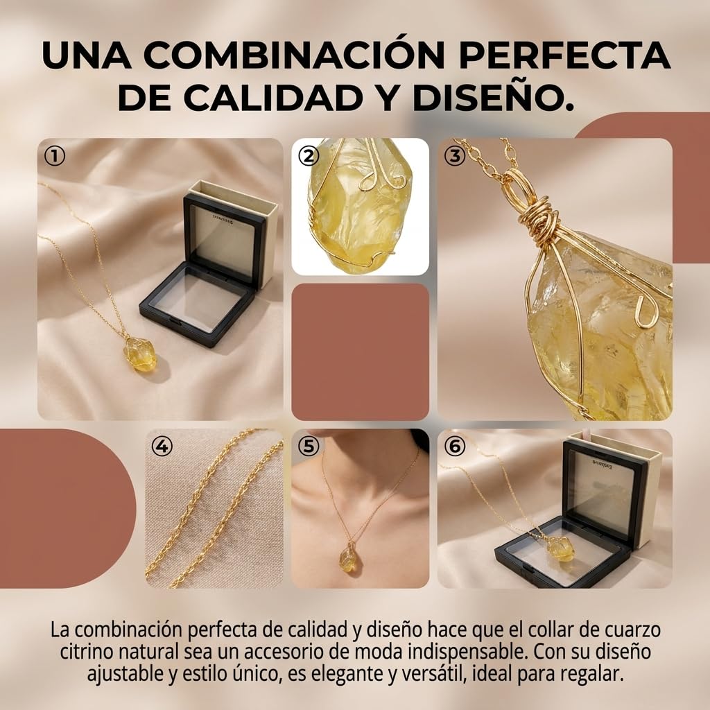 XYPHIELLE Collar de Citrino Amarillo Natural para Mujer, Dije de Piedra de la Abundancia en Alambre, Joyería de Moda y Éxito, Regalo de Luz y Alegría