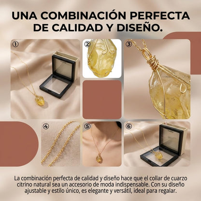 XYPHIELLE Collar de Citrino Amarillo Natural para Mujer, Dije de Piedra de la Abundancia en Alambre, Joyería de Moda y Éxito, Regalo de Luz y Alegría