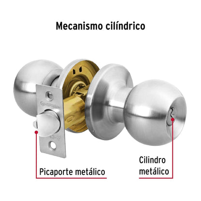 Hermex Basic BALT-CM-RP, Cerradura pomo, recámara, tubular, cromo mate