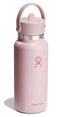 Hydro Flask - Botella de agua de acero inoxidable aislada, tapa ancha con popote, no derrama, a prueba de fugas en trillium rosa de 32 onzas