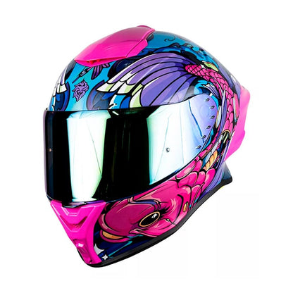 KOV Casco Buster KOI Rosa Deportivo AERODINAMICO para Moto Certificado Dot