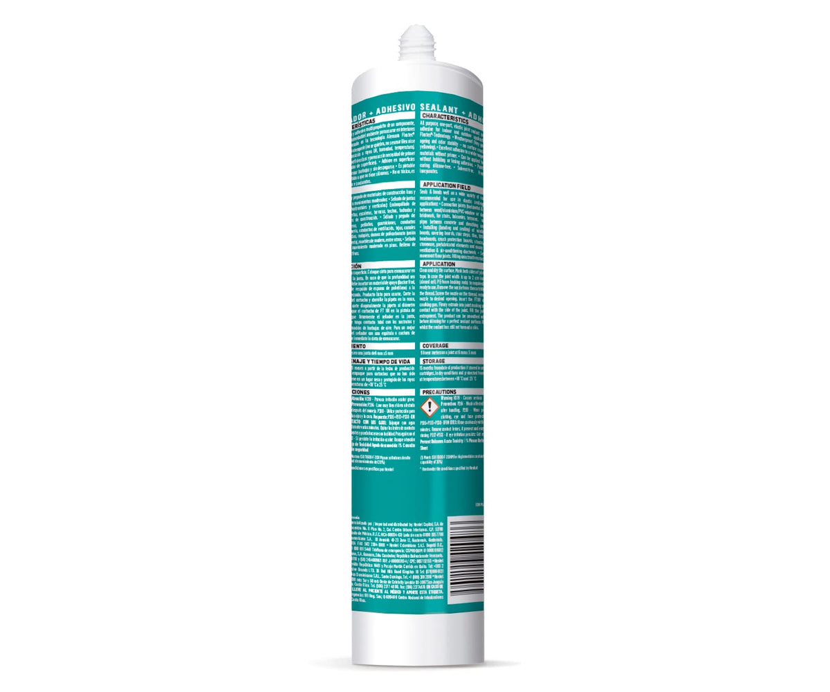 Sista FT101 Sellador Acrílico Elástico para Juntas, Consistencia Tixotrópica, Curado por Humedad Ambiental, para Concreto y Aluminio, Blanco, 1 x 280 ml