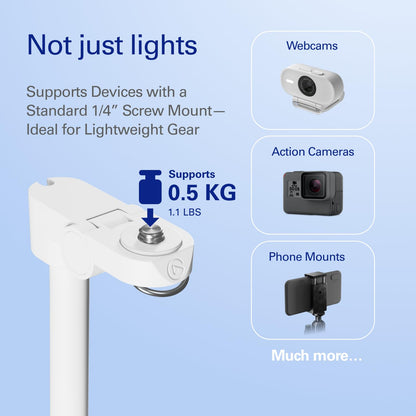 Stand para Key Light Neo – Soporte de escritorio con base pesada, altura e inclinación ajustables, soporte para auriculares, blanco limpio – Para Key Light Neo o Facecam Neo