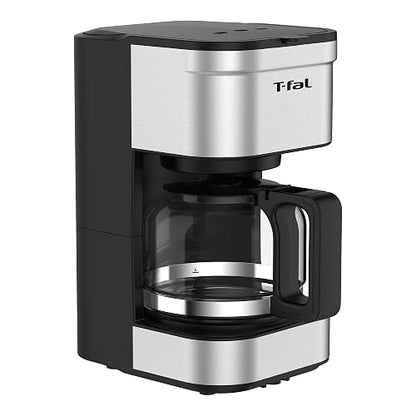 T-fal Cafetera de Filtro Elegance Inox CM223DMX | Capacidad 7 tazas, filtro permanente lavable, jarra de vidrio, sistema antigoteo