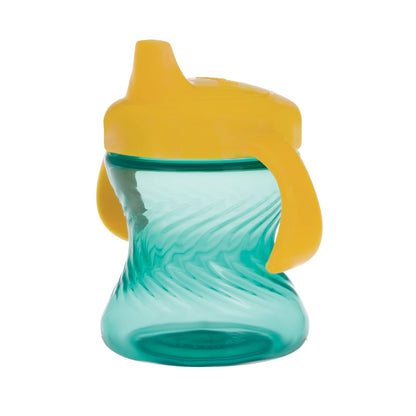 Nuby - Taza para beber con boquilla dura sin derrames de 2 asas con fácil agarre, paquete de 3, 7 onzas, taza para beber con sorbos controlados durante más de 6 meses, color verde/agua/rojo