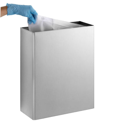 Bobrick Receptáculo de residuos montado en superficie, capacidad de 6.4 galones, acero inoxidable satinado, diseño de parte superior abierta con forro de vinilo extraíble, 14 pulgadas de ancho x 18