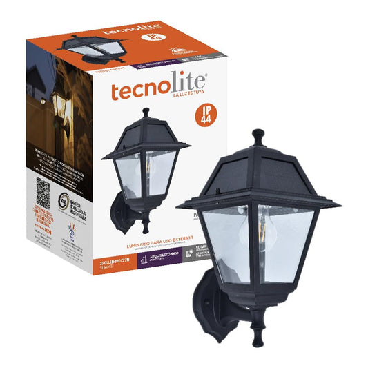 Tecnolite - Lámpara Solar Arbotante Tipo Farol con Base E27, IP44, Foco Filamento LED 2 W Incluido, Luz Cálida Suave