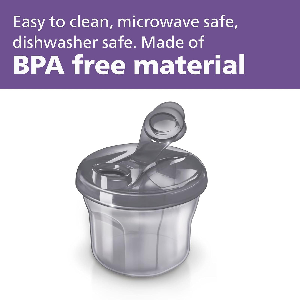 Philips AVENT Powder Formula Dispenser and Snack Cup, Grey | Diseño de 3 compartimentos, tapa giratoria, apta para viajes, sin BPA, apto para lavaplatos, apto para microondas, SCF135/18