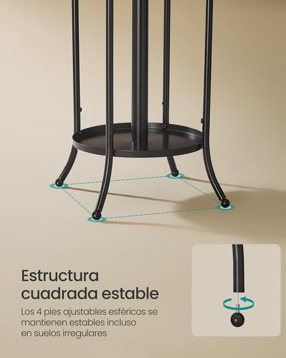 SONGMICS Perchero de Pie con 12 Ganchos y Porta Paraguas, Soporte Ajustable para Sala, Recámara y Pasillo, 30x30x175.5 cm MRCR011B01