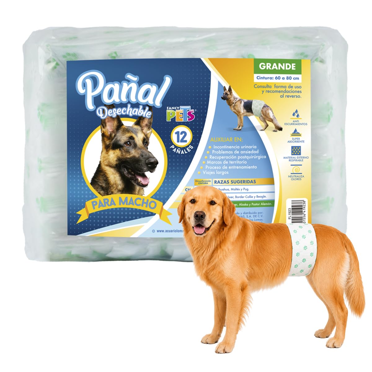 Fancy Pets Pañal para Perro Macho Tamaño Grande con 12 Piezas