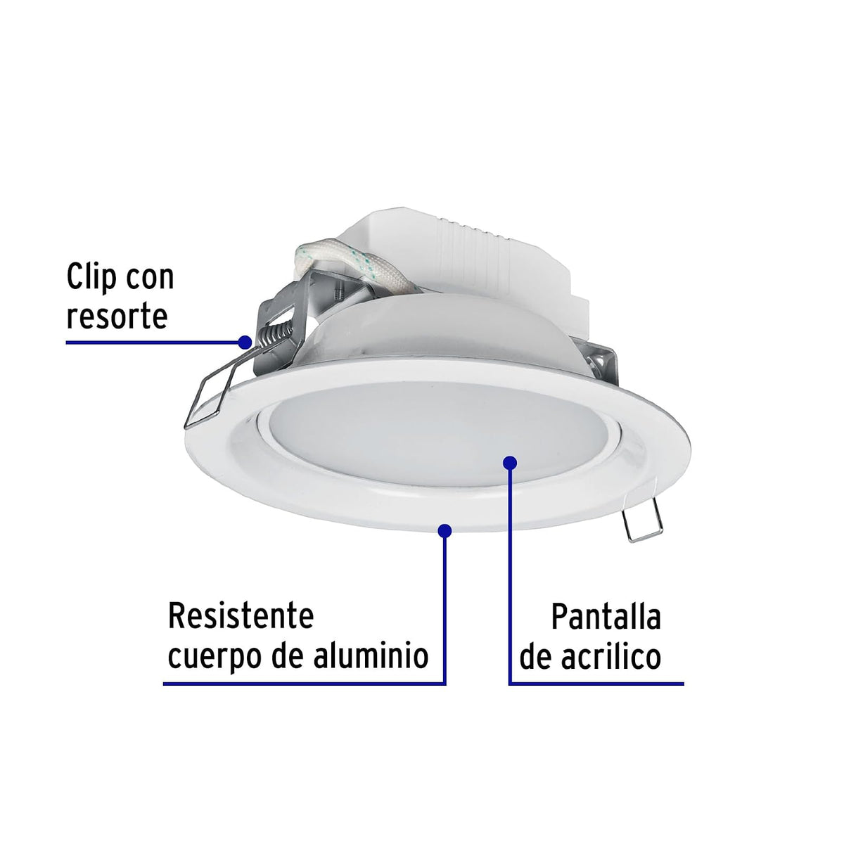 Volteck Lait EMP-101L, Luminario LED empotrable de 6 W, luz blanca fría 6500K, redondo, color blanco