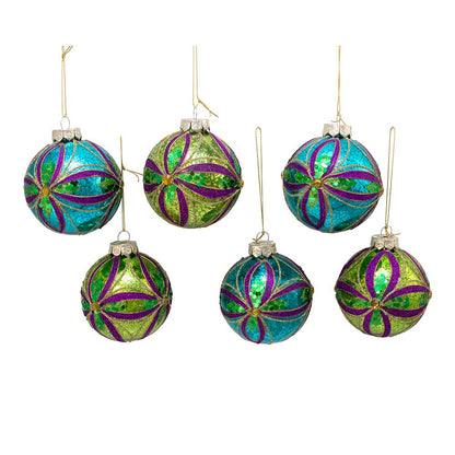 Kurt S. Adler Kurt Adler - Bola de Navidad de Vidrio de 80 mm, Adorno de Caja de 6 Piezas, Azul, Verde, Dorado, Morado, 6 Unidades