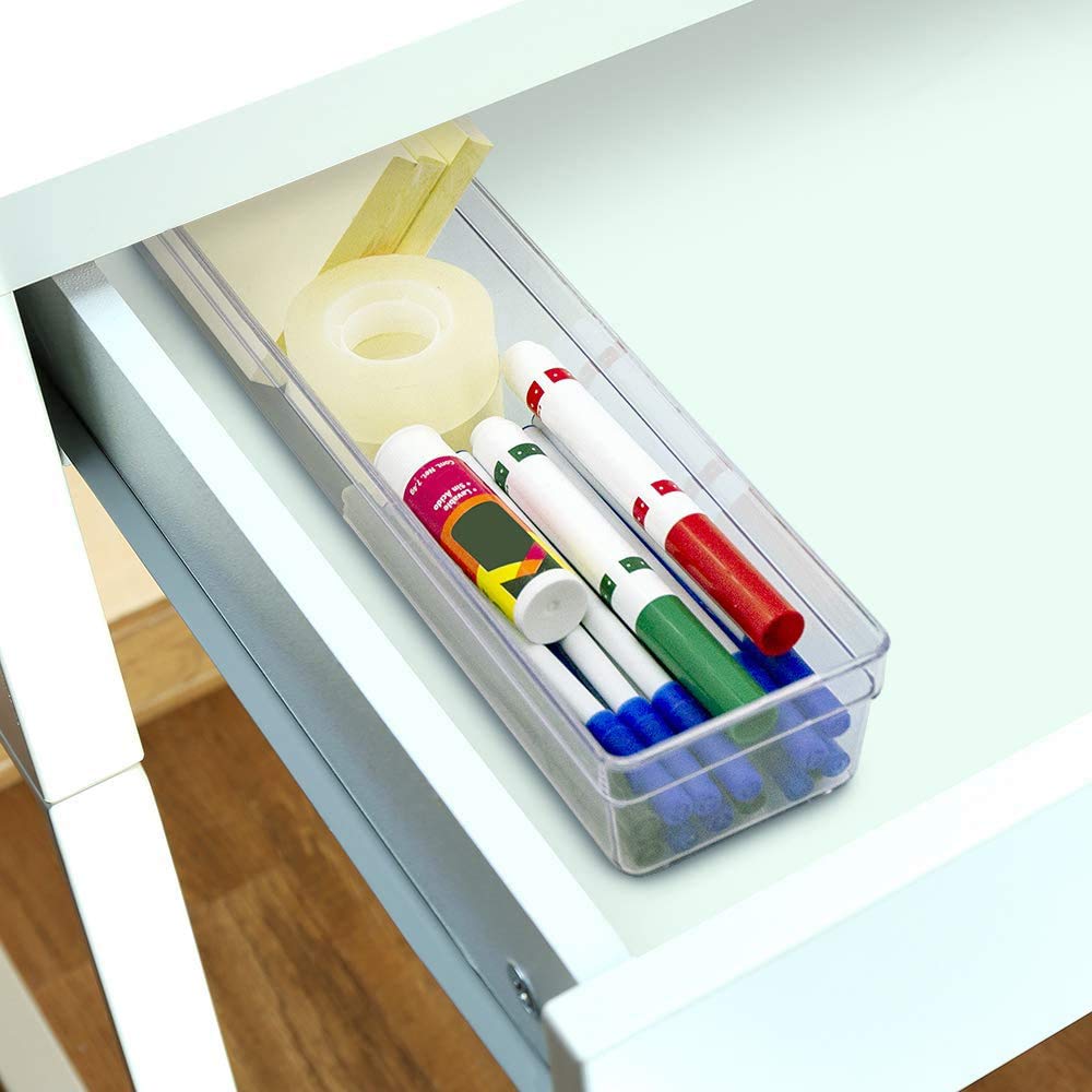 Glad - Bandeja de almacenamiento para cajones de plástico – muy resistente organizador para el hogar, cocina, baño, recámara, oficina, Transparente, 9.5x3, 1
